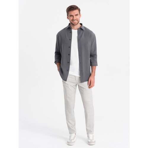 Ombre Men's pants with a classic cut in a delicate check - beige Cene
