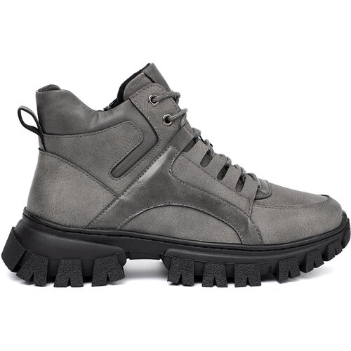 Sergio Leone Gray lace-up hiking boots with a thick sole Slike