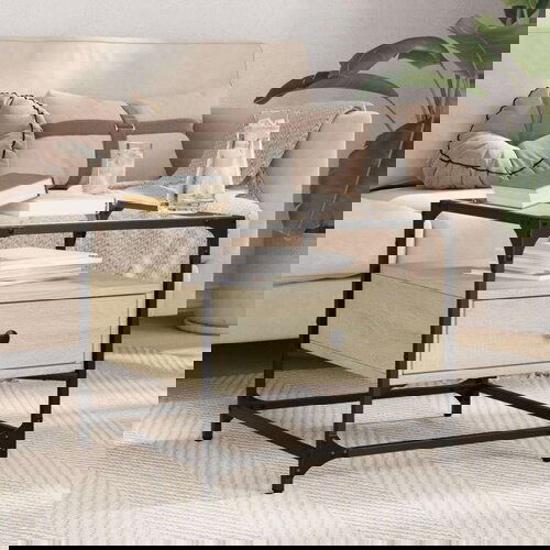 vidaXL Klubska mizica s steklom sonoma hrast 50x50x45 cm jeklo Cene