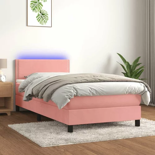  Box spring postelja z vzmetnico LED roza 90x200 cm žamet, (20902361)