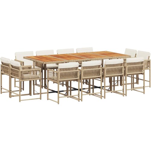 vidaXL Vrtna jedilna garnitura 13-delna z blazinami bež poli ratan, (21141357) Cene