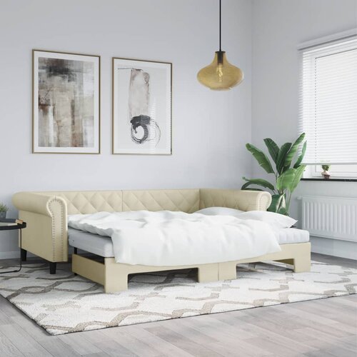  Dnevni krevet na razvlačenje krem 90 x 200 cm od umjetne kože Cijene