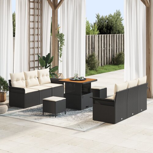 VidaXL 9-dijelni vrtni set sofa s jastučićima crni poli ratan acacia Slike