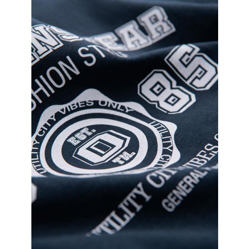 Ombre Men's cotton t-shirt with college style print - navy blue Cene