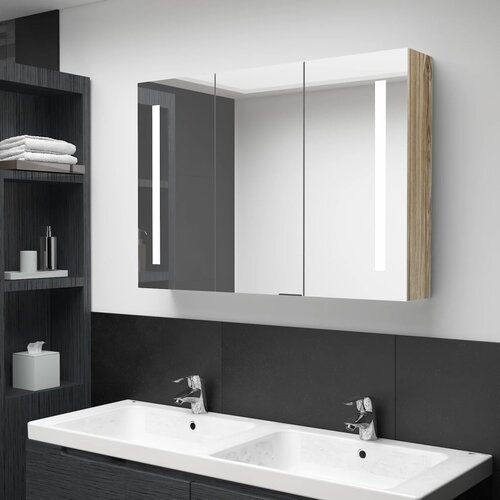 Furnova LED kopalni&amp;scaron;ka omarica z ogledalom 89x14x62 cm hrast, (21947352) Slike