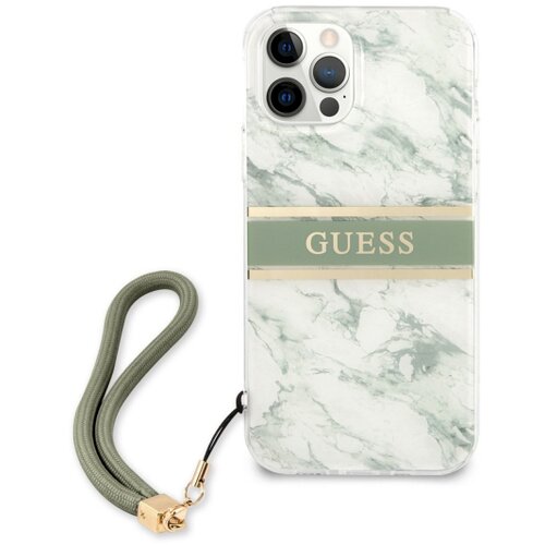Guess GUHCP12MKMABGN za iPhone 12 / 12 Pro - zelen marmor shock silikonski ovitek z zeleno zapestnico Slike