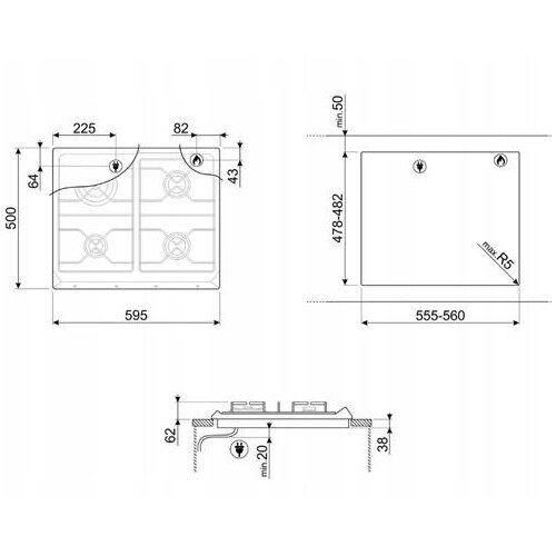 Smeg Plinski kuhalnik srv864avogh2 60cm 4 gorilniki, (5000551002) Slike