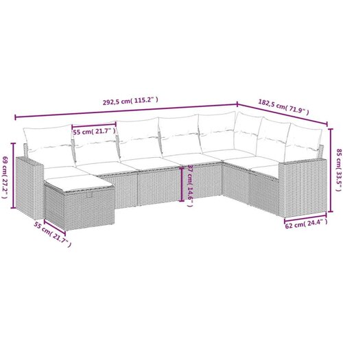 VidaXL 8-dijelni set vrtnih sofa od poliratana s jastucima bež Slike