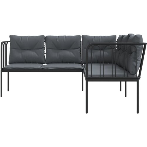 Vrtna sofa s jastucima L-oblika crna od čelika i tekstilena Slike