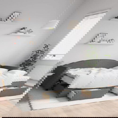 VidaXL Izvlečna dnevna postelja s predali temno siva 100x200 cm blago Slike