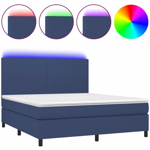 vidaXL Box spring postelja z vzmetnico LED modra 160x200 cm blago, (20900251)