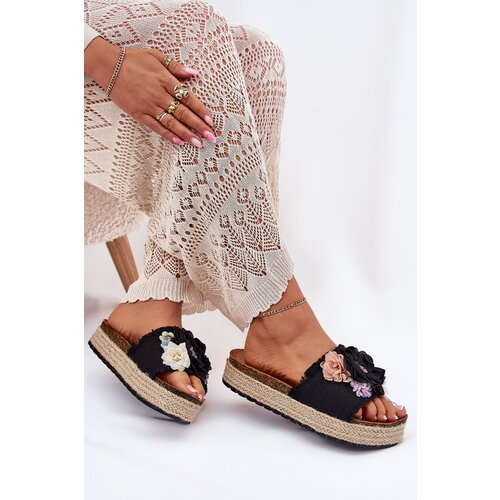 Boto Women's Sandals With Flowers Platform With Braiding Black Zenvanis Cene