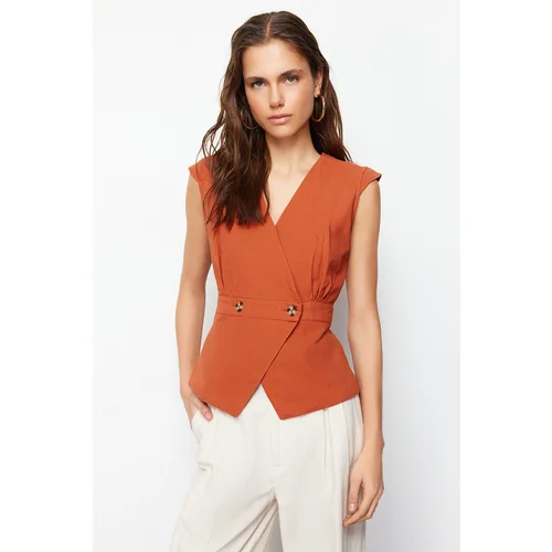 Trendyol Tile Woven Bone Button Detailed Double Breasted Blouse