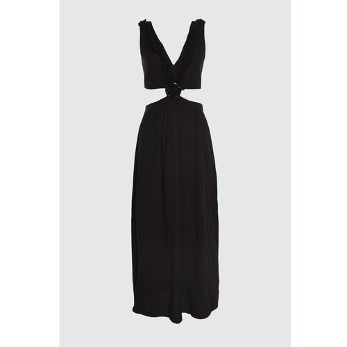 Trendyol Crna kopča i kićanka Detaljna viskozna haljina za plažu crna | bela Cene