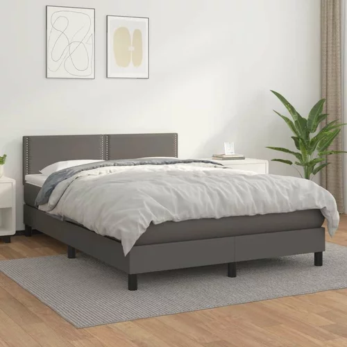  Box spring postelja z vzmetnico siv 140x200 cm umetno usnje, (20724731)