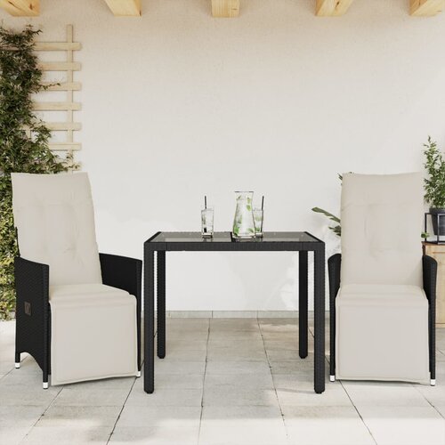  3-dijelni bistro set s jastucima crni od poliratana Cijene