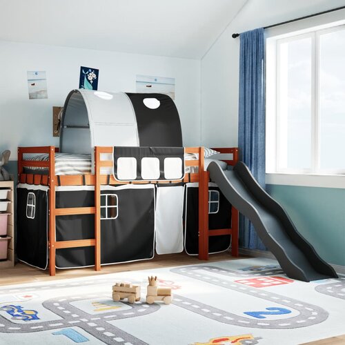 VidaXL Otro&amp;scaron;ki pograd s tunelom bel in črn 90x200 cm trdna borovina Slike