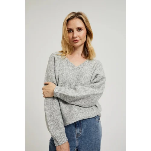 Moodo Women's sweater with V-neck and ribbed cuffs - gray