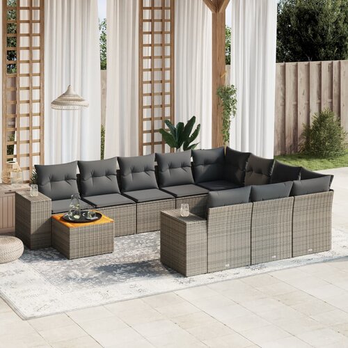 vidaXL 11-dijelni set vrtnih sofa od poliratana s jastucima sivi Cijene