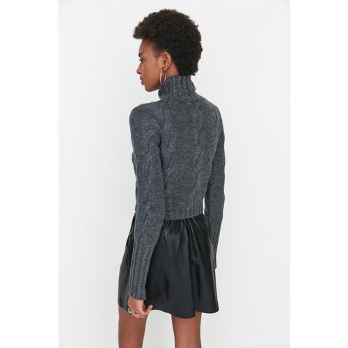 Trendyol Anthracite Soft Textured Crop Knitted Sweater Cene