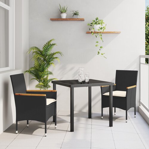 vidaXL 3-dijelni vrtni set za objedovanje s jastucima crni poliratan, vrtni stol crni 80x80x73 cm kaljeno staklo Cijene