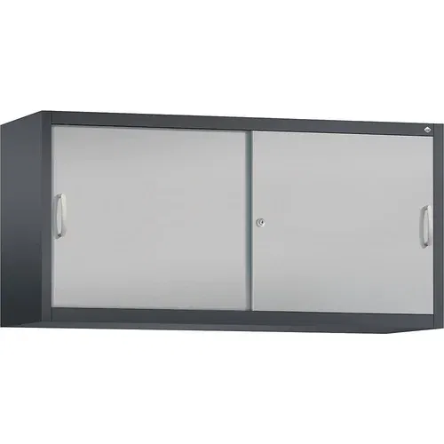 C+P ACURADO zgornja omarica z drsnimi vrati, 2 polici, VxŠxG 790 x 1600 x 500 mm, črno sive / aluminijasto bele barve