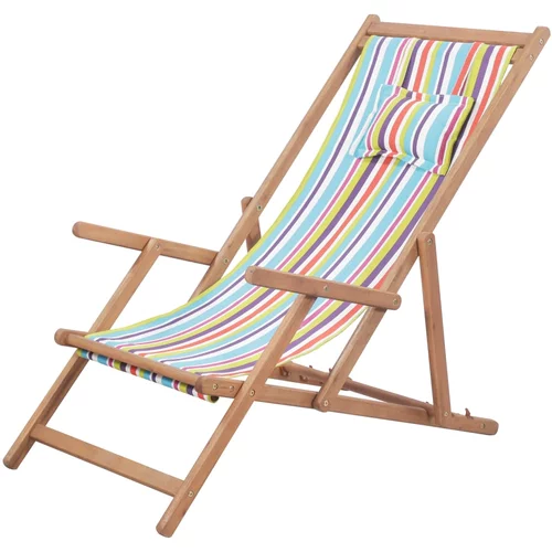 vidaXL Zložljiv stol za na plažo blago in lesen okvir večbarven, (20592398)