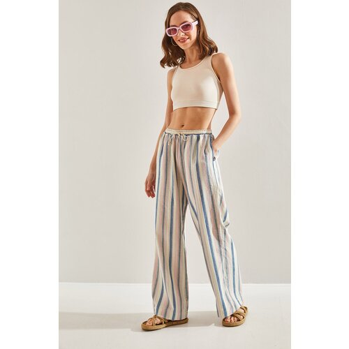 Bianco Lucci Women's Elastic Waist Laced Multi Striped Trousers Cijene