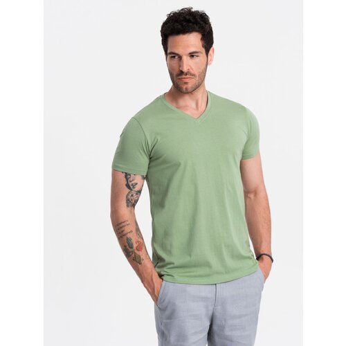 Ombre BASIC men's cotton classic tee with v-neck - green Slike