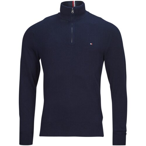 Tommy Hilfiger Puloverji PIMA ORG CTN CASHMERE ZIP MOCK Modra Slike