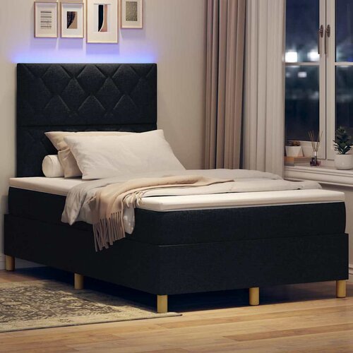  LED Box Spring Krevet s uzglavljem Crna 120 x 190 cm tkanina Slike