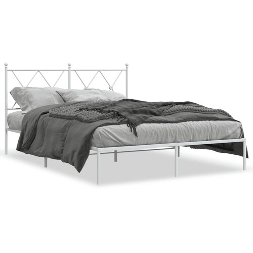 VidaXL Kovinski posteljni okvir z vzglavjem bel 140x190 cm Slike