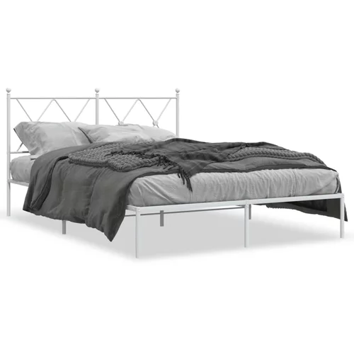 vidaXL Kovinski posteljni okvir z vzglavjem bel 140x190 cm