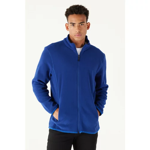 AC&Co / Altınyıldız Classics Men's Saxon Blue Anti-pilling Anti-Pilling Standard Fit Bato Collar Sweatshirt Fleece Jacket.