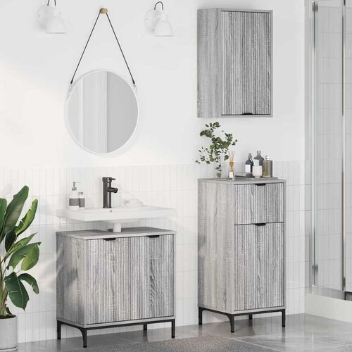 VidaXL Komplet pohi&amp;scaron;tva za kopalnico s predalom 3 pcs Siva sonoma Slike