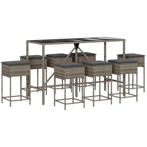  9-dijelni vrtni barski set s jastucima sivi od poliratana Siva 180 x 70 x 110 cm Slike