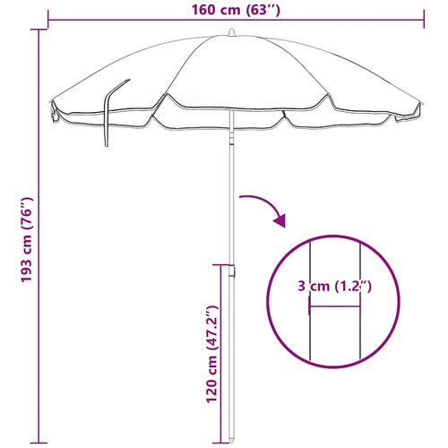  Vrtni suncobran s čeličnim stupom 180 cm plavi Slike