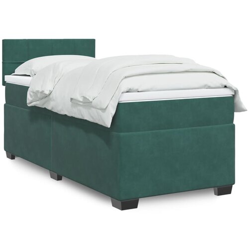 VidaXL Box spring postelja z vzmetnico temno zelena 90x200 cm žamet Slike
