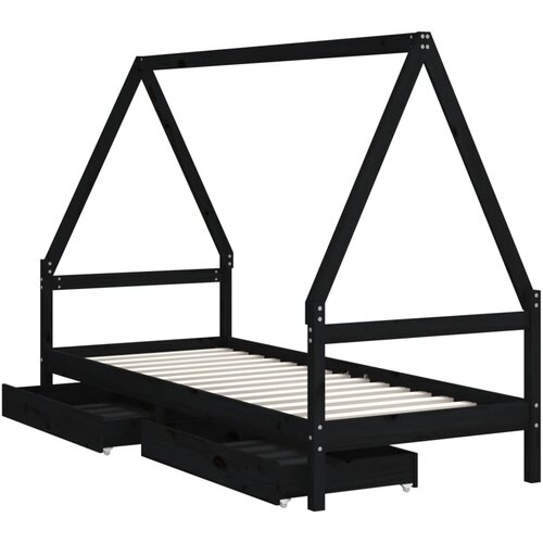  Okvir za dječji krevet s ladicama crni 90 x 200 cm od borovine Slike