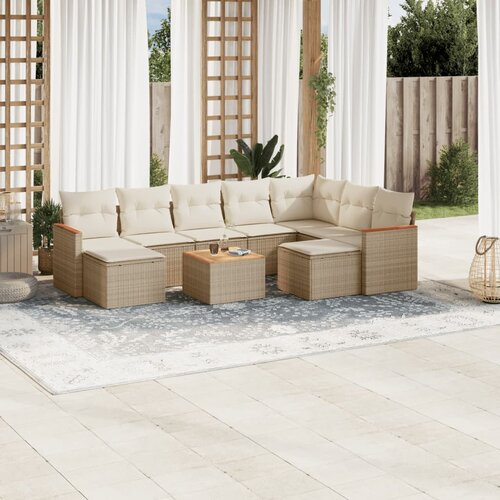 VidaXL 10-dijelni set vrtnih sofa s jastucima bež od poliratana Slike
