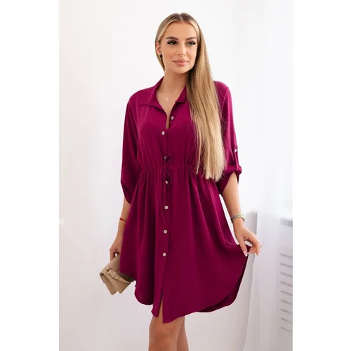 Kesi Dress with buttons and tie at the waist - plum