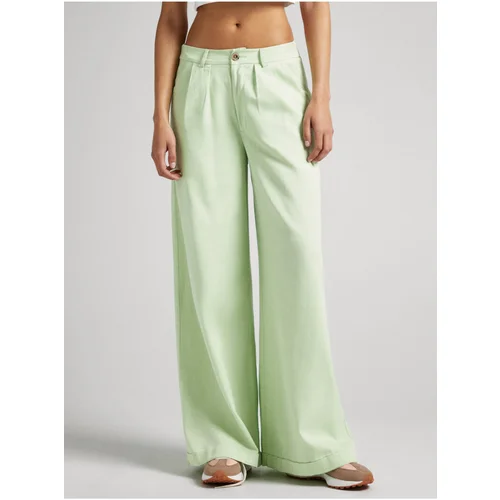 PepeJeans Light Green Women's Wide Trousers with Linen Mon - Ladies