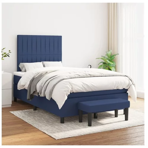  Box spring postelja z vzmetnico moder 120x200 cm blago