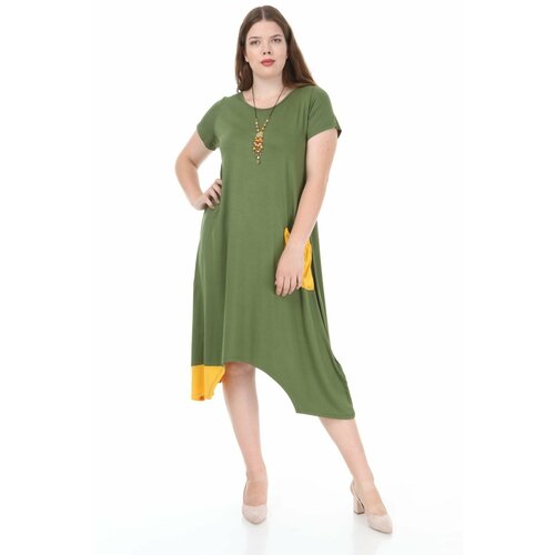 Şans Women's Plus Size Khaki Pocket Detailed Garnish Dress Cene