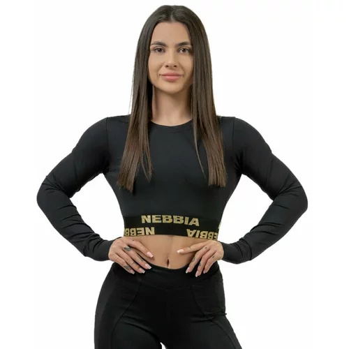 NEBBIA Long Sleeve Crop Top INTENSE Perform Black/Gold XS Fitnes majica