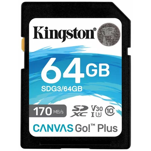 Kingston Spominska kartica Canvas GO Plus SDXC Class 10 UHS-I U3, 64 GB