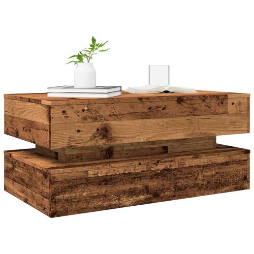 Stolić za kavu s LED svjetlima boja starog drva 90 x 50 x 40 cm Slike