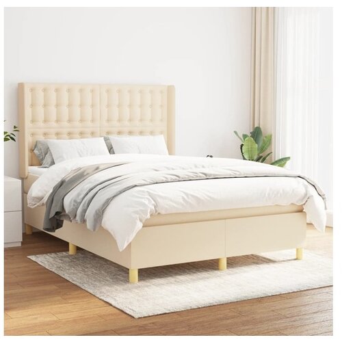 VidaXL Box spring postelja z vzmetnico krem 140x190 cm blago Slike