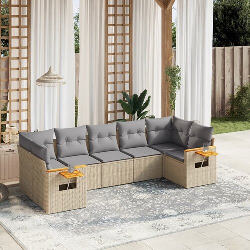 vidaXL 7-dijelni set vrtnih sofa od poliratana s jastucima bež Cijene