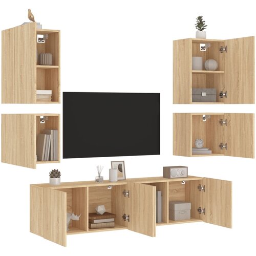  The Living Store Komplet TV omaric 6-delni sonoma hrast inženirski les - Stenska TV Enota, (21555670) Cene